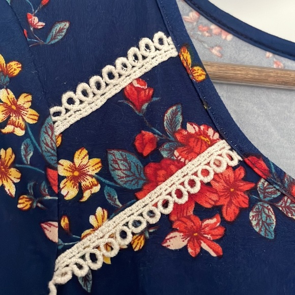 Blue Floral Crochet Detail Dress - Picture 2 of 3